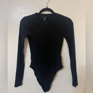 Forever 21 Ribbed Black Zip-Up Bodysuit